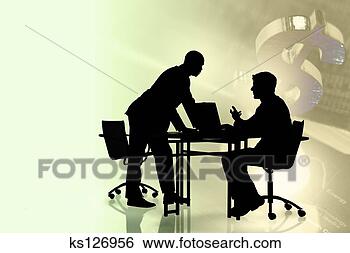 Banco de Imagem - homens negócios, 
 conversando, 
 aparecer,  dólar, 
 sinal. fotosearch 
- busca de fotos, 
imagens e clipart