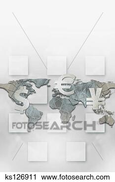 Arquivo de Fotografia - mundo,  mapa, 
 global,  moedas 
correntes,  símbolos. 
fotosearch - busca 
de fotos, imagens 
e clipart