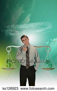 Banco de Imagem - pensativo,  homem 
negócios,  escala. 
fotosearch - busca 
de fotos, imagens 
e clipart