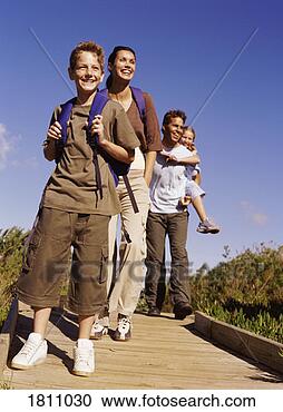Stock Photography - family on a day 
out walking along 
a wooden walkway. 
fotosearch - search 
stock photos, 
pictures, images, 
and photo clipart