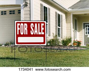 Stock Photography - for sale sign 
on a lawn in front 
of a house. fotosearch 
- search stock 
photos, pictures, 
images, and photo 
clipart
