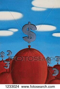 Stock Photo - currency symbols 
attached to balloons, 
and a dollar symbol 
rising. fotosearch 
- search stock 
photos, pictures, 
images, and photo 
clipart