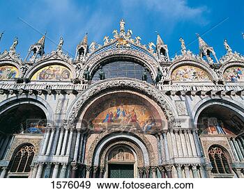 Stock Photograph - low angle view 
of the entrance 
to the basilica 
di san marco, 
 venice. fotosearch 
- search stock 
photos, pictures, 
images, and photo 
clipart