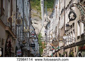 Stock Photo - austria, salzburg, 
old town, shop 
signs in street. 
fotosearch - search 
stock photos, 
pictures, images, 
and photo clipart
