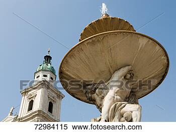 Stock Image - austria, salzburg, 
residenz platz, 
cathedral and 
fountain. fotosearch 
- search stock 
photos, pictures, 
images, and photo 
clipart