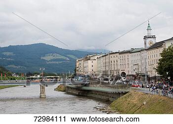 Stock Photography - austria, salzburg, 
river salzach, 
old town hall. 
fotosearch - search 
stock photos, 
pictures, images, 
and photo clipart