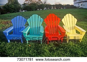 Stock Photography - 'colorful adirondack 
deck chairs on 
a lawn at celtic 
lodge,  new. fotosearch 
- search stock 
photos, pictures, 
images, and photo 
clipart