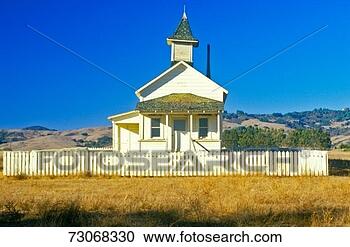 Stock Photography - 'one room schoolhouse 
with white picket 
fence, central 
ca'. fotosearch 
- search stock 
photos, pictures, 
images, and photo 
clipart