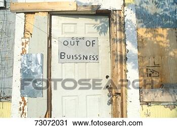 Stock Photography - 'out of business 
sign posted on 
door of abandoned 
building,  atlanta. 
fotosearch - search 
stock photos, 
pictures, images, 
and photo clipart