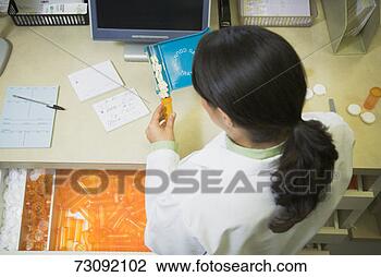 Stock Photo - pharmacist dispensing 
capsules into 
bottle, rear view, 
elevated view. 
fotosearch - search 
stock photos, 
pictures, images, 
and photo clipart