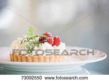 Stock Photography - raspberry and 
cream pastry on 
plate, close-up. 
fotosearch - search 
stock photos, 
pictures, images, 
and photo clipart