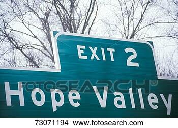 Stock Photo - a sign that reads 
 exit 2 hope valley 
. fotosearch - 
search stock photos, 
pictures, images, 
and photo clipart