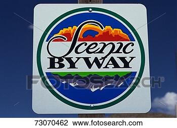 Stock Photo - 'this is a road 
sign that says, 
 scenic byway 
on the background 
of. fotosearch 
- search stock 
photos, pictures, 
images, and photo 
clipart