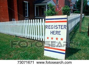 Stock Photography - 'voter registration 
sign with white 
picket fence, 
 buckingham. fotosearch 
- search stock 
photos, pictures, 
images, and photo 
clipart