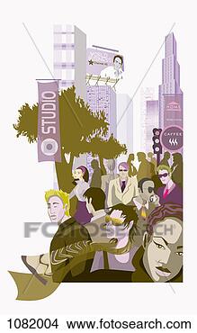 Stock Illustration - large group of 
people on the 
pavement in a 
city. fotosearch 
- search clipart, 
illustration, 
drawings and vector 
eps graphics images