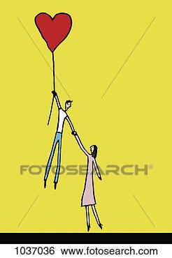 Stock Illustration - man holding onto 
a balloon and 
holding hands 
with a woman. 
fotosearch - search 
clipart, illustration, 
drawings and vector 
eps graphics images