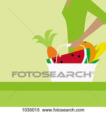 Stock Illustration - mid section view 
of a young woman 
with a shopping 
basket of fruit. 
fotosearch - search 
clipart, illustration, 
drawings and vector 
eps graphics images