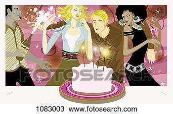 Drawing - portrait of four 
people at a birthday 
party celebration. 
fotosearch - search 
clipart, illustration, 
drawings and vector 
eps graphics images