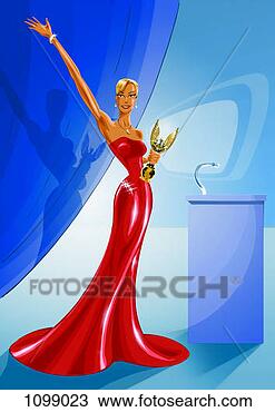 Drawing - portrait of a 
glamorous actress 
wearing a red 
dress holding 
an award. fotosearch 
- search clipart, 
illustration, 
drawings and vector 
eps graphics images