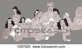 Stock Illustration - portrait of a 
large group of 
young women. fotosearch 
- search clipart, 
illustration, 
drawings and vector 
eps graphics images