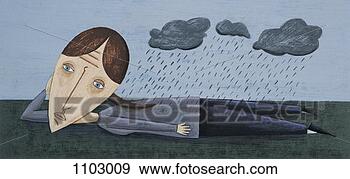 Stock Illustration - portrait of a 
woman with depression 
and clouds raining 
above her. fotosearch 
- search clipart, 
illustration, 
drawings and vector 
eps graphics images