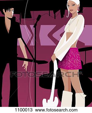 Drawing - portrait of a 
young woman holding 
a guitar standing 
next to another. 
fotosearch - search 
clipart, illustration, 
drawings and vector 
eps graphics images