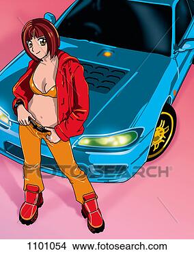 Stock Illustration - portrait of a 
young woman standing 
in front of a 
car. fotosearch 
- search clipart, 
illustration, 
drawings and vector 
eps graphics images