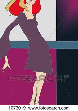 Stock Illustration - side view of a 
young woman with 
red hair in a 
dress. fotosearch 
- search clipart, 
illustration, 
drawings and vector 
eps graphics images
