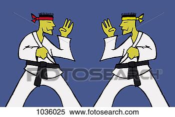Stock Illustration - two karate fighters 
standing face 
to face. fotosearch 
- search clipart, 
illustration, 
drawings and vector 
eps graphics images