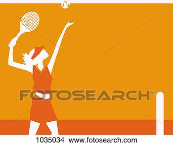 Stock Illustration - young woman playing 
tennis and serving 
the ball. fotosearch 
- search clipart, 
illustration, 
drawings and vector 
eps graphics images