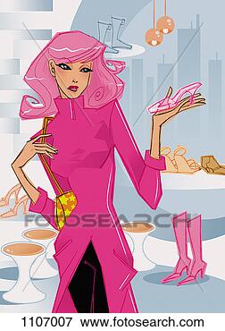 Stock Illustration - young woman satnding 
in a shoe shop 
looking sideways 
at a pair of. 
fotosearch - search 
clipart, illustration, 
drawings and vector 
eps graphics images