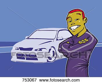 Stock Illustration - portrait of a 
young man standing 
in front of a 
sports car. fotosearch 
- search clipart, 
illustration, 
drawings and vector 
eps graphics images