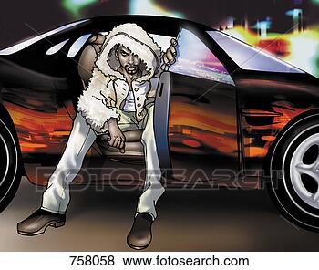 Stock Illustration - portrait of a 
young man sitting 
in his sports 
car with the door 
open. fotosearch 
- search clipart, 
illustration, 
drawings and vector 
eps graphics images