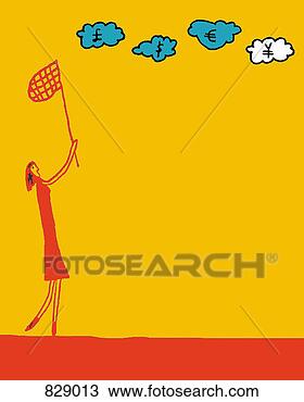 Drawing - side view of a 
businesswoman 
trying to catch 
currency symbols 
on. fotosearch 
- search clipart, 
illustration, 
drawings and vector 
eps graphics images