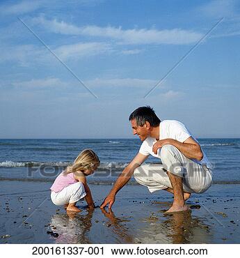 Stock Photography - father and daughter 
(2-4) playing 
in wet sand on 
beach, side view. 
fotosearch - search 
stock photos, 
pictures, images, 
and photo clipart