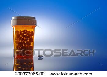 Stock Photography - prescription drug 
bottle with pills, 
one pill on surface. 
fotosearch - search 
stock photos, 
pictures, images, 
and photo clipart