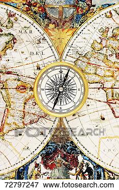 Picture - compass rose on 
detail of old 
fashion world 
map, close-up. 
fotosearch - search 
stock photos, 
pictures, images, 
and photo clipart