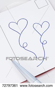 Stock Photography - greeting card 
with two hearts 
and ball pen. 
fotosearch - search 
stock photos, 
pictures, images, 
and photo clipart