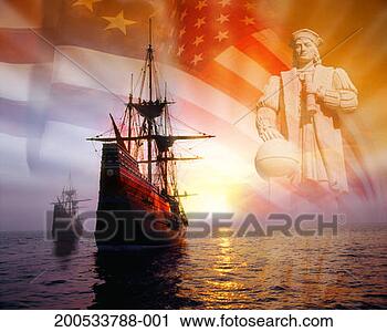 Stock Photography - sailing ships, 
statue of christopher 
columbus and american 
flag. fotosearch 
- search stock 
photos, pictures, 
images, and photo 
clipart