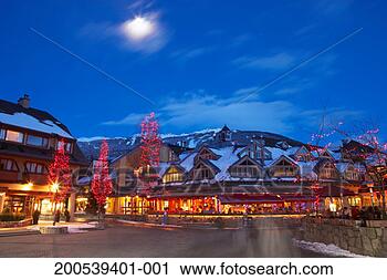 Stock Photography - canada, british 
columbia, moon 
over whistler 
village at dusk. 
fotosearch - search 
stock photos, 
pictures, images, 
and photo clipart