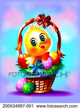 Stock Photography - chick in basket 
of easter eggs. 
fotosearch - search 
stock photos, 
pictures, images, 
and photo clipart