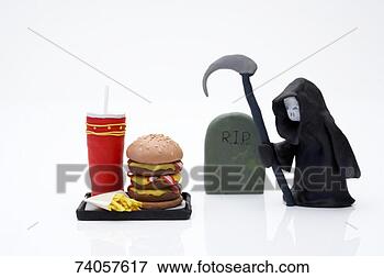 Picture - clay model of 
grim reaper and 
tombstone next 
to fast food meal. 
fotosearch - search 
stock photos, 
pictures, images, 
and photo clipart