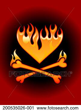 Stock Photography - flaming heart 
and crossbones. 
fotosearch - search 
stock photos, 
pictures, images, 
and photo clipart