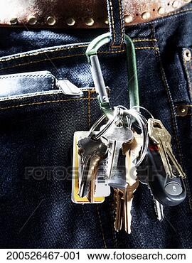 Stock Photography - keys on keyring 
attached to loop 
on jeans, close-up. 
fotosearch - search 
stock photos, 
pictures, images, 
and photo clipart