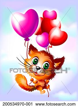 Stock Photography - kitten holding 
heart-shaped balloons. 
fotosearch - search 
stock photos, 
pictures, images, 
and photo clipart