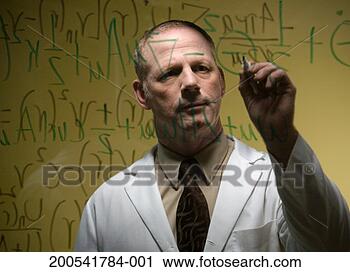 Stock Photography - mature male scientist 
writing equation 
on glass, view 
through glass. 
fotosearch - search 
stock photos, 
pictures, images, 
and photo clipart