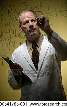 Stock Photography - mature male scientist 
writing equation 
on glass, view 
through glass. 
fotosearch - search 
stock photos, 
pictures, images, 
and photo clipart
