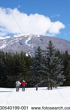 Stock Photography - mature man and 
woman cross-country 
skiing, rear view. 
fotosearch - search 
stock photos, 
pictures, images, 
and photo clipart