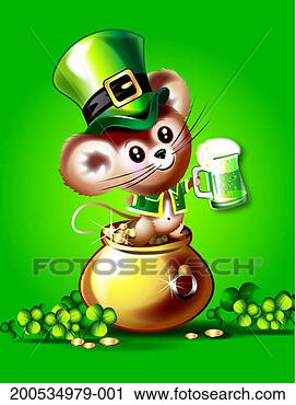 Stock Photography - mouse in pot of 
gold holding pint 
of green beer 
for st patrick's 
day. fotosearch 
- search stock 
photos, pictures, 
images, and photo 
clipart