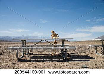 Stock Photography - skeleton at picnic 
bench in desert. 
fotosearch - search 
stock photos, 
pictures, images, 
and photo clipart